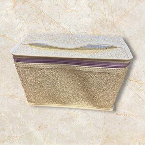 Clinique White Textured Glitter Makeup Travel Bag w/Lilac Zipper